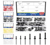 Glarks 130pcs 7 Sizes Balck Aluminum Blind Rivets, Aluminum Grip Steel Mandrel Pop Rivet, Pop Rivets Assortment Kit, Large Flange Rivets for Metal, Furniture, Automotive