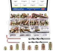 Glarks 134Pcs 1/4"-20 5/16"-18 Furniture Screw in Nut Threaded Inserts Assortment Kit, 10/12/15/20/25mm Wood Inserts Bolt Fastener Connector Hex Socket Drive with Twist Drill and Hex Wrench Set