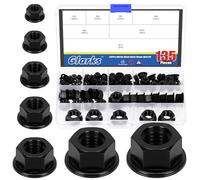 Glarks 135pcs Black Nylon Flange Nuts M3 M4 M5 M6 M8 M10 M12 Nylon Hex Flange Nuts Flange Nylon Insert Lock Nuts Flanged Locknuts Hexagon Head Flange Nuts Hex for Industrial Construction Fasteners