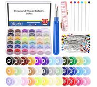 Glarks 138pcs Prewound Bobbins Sewing Thread Kit, 36 Colors Prewound Bobbin Thread, 100pcs Sewing Pins with 2pcs Sewing Tools, Sewing Machine Bobbin Threads for Embroidery Thread and Sewing Machine