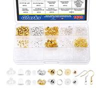 Glarks 1430Pcs Earring Backs Kit, 10 Styles Metal Silicone Bullet Butterfly Flower Disc Shape Earring Backs Locking with Earring Hooks, Jump Rings and Earring Posts for Earring Making Supplies