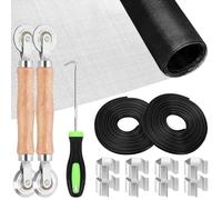 Glarks 14pcs 1.2 x 3m Black Window Screen Repair kit, Included 1pcs Fiberglass Screen Mesh 8pcs Screen Installer Clips 2pcs 4mm x 10m Spline 3pcs Spline Removal Tool for Patio Screen Door Repair