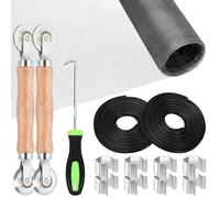 Glarks 14pcs 1.2 x 3m Gray Window Screen Repair kit, Included 1pcs Fiberglass Screen Mesh 8pcs Screen Installer Clips 2pcs 4mm x 10m Spline 3pcs Spline Removal Tool for Patio Screen Door Repair