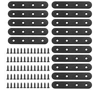 Glarks 15 Sets 100mm Flat Straight Corner Brace Black Metal Joint Plate Connector Repair Fixing Bracket with 65Pcs Screws for Wood Furniture (100x2mm)