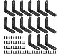Glarks 15 Sets 65mm Black L Bracket Right Angle Corner Brace Joint Fastener for Wood Chair Bookshelf Board Window Furniture Cabinet (65x65x3mm)