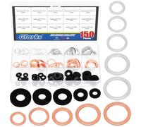 Glarks 150pcs Copper & Aluminum & Rubber Oil Drain Plug Crush Washer Gasket Assortment, M10 M12 M14 M16 M18 M22 M24 Copper Crush Washer and Aluminum Oil Plug Gasket 4MM 5.2MM 6MM Rubber Flat Washer