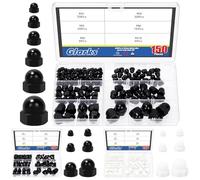 Glarks 150pcs M3/M4/M5/M6/M8/M10 Black Nylon Acorn Cap Nuts Kit, Hex Dome Nuts, Acorn Hex Cap Dome Head Nut, Domed Crown Nut for Protecting Bolts, Furniture, Automotive, Electronic Equipment