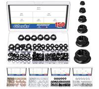 Glarks 150pcs M3/M4/M5/M6/M8/M10 Black Serrated Hex Flange Lock Nuts Kit, Stainless Steel Hexagon Metric Flange Nuts, Serrated Flange-Lock Nut for DIY Home Mechanism, Industrial Construction
