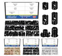 Glarks 150pcs M6 x 10/12/15/20mm Black Barrel Cross Dowels Slotted Nut Kit, Includes 100pcs Barrel Nut, 25pcs M6x10mm 4-Pronged Tee Nut, 25pcs M6x15mm Hex Socket Threaded Insert Nuts