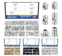 Glarks 150pcs M6 x 10/12/15/20mm Nickel Plated Barrel Cross Dowels Slotted Nut Kit, Includes 100pcs Barrel Nut, 25pcs M6x10mm 4-Pronged Tee Nut, 25pcs M6x15mm Hex Socket Threaded Insert Nuts