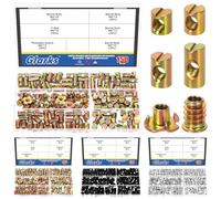Glarks 150pcs M6 x 10/12/15/20mm Nickel Plated Barrel Cross Dowels Slotted Nut Kit, Includes 100pcs Barrel Nut, 25pcs M6x10mm 4-Pronged Tee Nut, 25pcs M6x15mm Hex Socket Threaded Insert Nuts