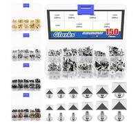 Glarks 150Pcs Silver Spike Rivet, 6mm 7mm 8mm 9mm 10mm 12mm Pyramid Rapid Rivet Studs Square Punk Spikes Leather Craft Decoration for Clothing Belts Bags Shoes