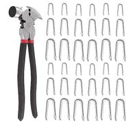Glarks 151Pcs 3 Sizes Fence Staples Fencing Pliers with Hammerhead Set, Silver Steel Wire Fence Staples U Shaped Nails U Staples for Woven Fencing and Wire Mesh