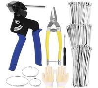 Glarks 154pcs 4.6 x 200/300/400mm Heavy Steel Cable Zip Tie Gun Kit, Includes 1pcs Metal Zip Ties Gun, 1pcs Zip Ties Cutter, 150pcs Zip tie, 1 pcs Zip Tie Release Tool, 1pcs Gloves