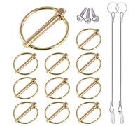 Glarks 15Pcs 1/4" x 1-3/4" Lynch Pin with Lanyard Cable Set 10Pcs Lynch Pin Lock Pin Clips and 2Pcs 304 Stainless Steel Lanyard Cable with Quick Release Ring for Farm Tractors Trailers Trucks Mowers