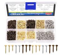 Glarks 1600Pcs Small Tiny Nails Kit Wood Screw Nail Gold Silver Bronze 1x6mm, 1x8mm 1x10mm Mini Nails for DIY Hardware Accessories Fixed Installation