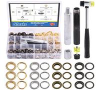 Glarks 164Pcs 1/2 Inch Grommets Eyelets with Tool Sets, 160Pcs 4 Colors Grommets Eyelets with 4Pcs Installation Tools for Fabric, Canvas, Curtain, Clothing, Leather Repair and Decoration