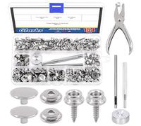 Glarks 164Pcs Canvas Snap Kit with Setting Tool, 3/8" Stainless Steel Marine Grade Boat Canvas Snap Buttons Press Stud Cap Leather Snap Fasteners Kit for Canvas, Tarpaulins, Tents