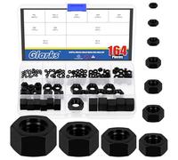 Glarks 164Pcs M2 M2.5 M3 M4 M5 M6 M8 M10 M12 M14 Metric Black Nylon Hex Nuts Thread Plastic Fastener Hexagon Nuts for Industrial and Construction Fasteners