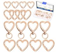 GLARKS 16pcs 12/20/25mm Gold Heart Shaped Carabiner Clips Kit, 4 Sizes Zinc Alloy Key Rings Carabiner, Keyring Heart Shaped Carabiner Keychain Clip, for DIY, Handbag, Key Rings and Craft Making