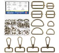 Glarks 16Sets Bronze 2/2.5/3.2/3.8cm Swivel Lobster Clasp Kit, Includes 16pcs D Ring Clasp Claw Snap Hook, 16pcs Semi-Circular D Ring and 16 pcs Rectangle Adjuster Slides Buckle, Keychain Clip