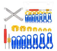 Glarks 17pcs Fuel Line Disconnect Removal Tool Kit Including 1pc Fuel Filter Tool, 14Pcs 1/4 5/16 3/8 1/2 5/8 3/4 7/8 Inch AC Quick Disconnect Tools and 2Pcs Valve Core Remover Tool