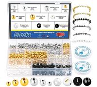 Glarks 1802Pcs Round Beads Making Kit, 3 Sizes Round Spacer Beads Loose Ball Beads and Pearl Beads and Acrylic Alphabet Beads with Elastic Strings Assortment Kit for DIY Bracelet Jewelry Craft