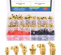 Glarks 180Pcs SAE Standard Straight and 90 Degree and 45 Degree Brass Hydraulic Grease Fitting with 60Pcs Red Black Caps Assortment Kits