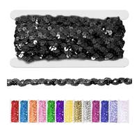 Glarks 1pc 11 Yard Black Sequins Beaded Lace Trim, 1.5cm/0.6in Wave Sequin Braid Trim Strip, Black Sequins Ribbon Trim for DIY Sewing Costume, Crafts, Embellishments