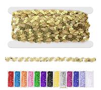 Glarks 1pc 11 Yard Golden Sequins Beaded Lace Trim, 1.5cm/0.6in Wave Sequin Braid Trim Strip, Golden Sequins Ribbon Trim for DIY Sewing Costume, Crafts, Embellishments