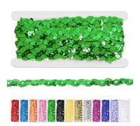 Glarks 1pc 11 Yard Grass Green Sequins Beaded Lace Trim, 1.5cm/0.6in Wave Sequin Braid Trim Strip, Grass Green Sequins Ribbon Trim for DIY Sewing Costume, Crafts, Embellishments