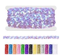 Glarks 1pc 11 Yard Light Purple Sequins Beaded Lace Trim, 1.5cm/0.6in Wave Sequin Braid Trim Strip, Light Purple Sequins Ribbon Trim for DIY Sewing Costume, Crafts, Embellishments