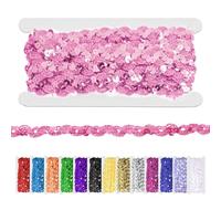 Glarks 1pc 11 Yard Pink Sequins Beaded Lace Trim, 1.5cm/0.6in Wave Sequin Braid Trim Strip, Pink Sequins Ribbon Trim for DIY Sewing Costume, Crafts, Embellishments