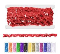 Glarks 1pc 11 Yard Red Sequins Beaded Lace Trim, 1.5cm/0.6in Wave Sequin Braid Trim Strip, Red Sequins Ribbon Trim for DIY Sewing Costume, Crafts, Embellishments
