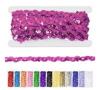 Glarks 1pc 11 Yard Rose Red Sequins Beaded Lace Trim, 1.5cm/0.6in Wave Sequin Braid Trim Strip, Rose Red Sequins Ribbon Trim for DIY Sewing Costume, Crafts, Embellishments