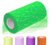 Glarks 1Roll 15CM x 45.72M Glitter Tulle Rolls, Grass Green Sparkling Tulle Spool Ribbon Sequin Tulle Netting Fabric for DIY Tutu Skirt Wedding Birthday Baby Shower
