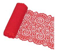 Glarks 1Rolls 4.57m x 180mm Fabric Lace Ribbon, Red Floral Pattern Fabric Ribbon, Elastic Stretchy Trim for Wedding Decorating, Sewing, Hair Bow Making