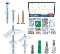 Glarks 1Set Drywall Anchors with Screws Assortment Kit, Includes 14pcs 1/8’’ 3/16’’ Toggle Bolts, 6pcs Molly Bolt, 40pcs Plastic Anchors, 10pcs Hollow Wall Anchor, 40pcs Philips Screws