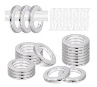 Glarks 20 Sets 1-5/8" (42mm) ID Curtain Grommet Plastic Eyelets Rings with Washers Easy Push Snap Low Noise Sliding Rings for DIY Canvas, Leather Craft (Silver)