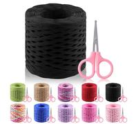 Glarks 200m Raffia Ribbon with Scissors Set, Black Raffia Paper Craft Ribbon Natural Raffia String Kraft Packing Ribbon Twine Ribbon for Gift Wrapping Packing Crafting Supplies