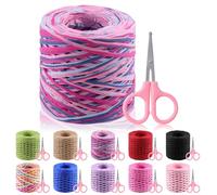 Glarks 200m Raffia Ribbon with Scissors Set, Colored Raffia Paper Craft Ribbon Natural Raffia String Kraft Packing Ribbon Twine Ribbon for Gift Wrapping Packing Crafting Supplies (Rose Red+Dark Green)