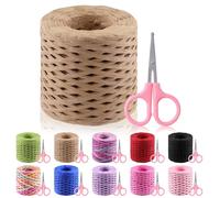 Glarks 200m Raffia Ribbon with Scissors Set, Light Brown Raffia Paper Craft Ribbon Natural Raffia String Kraft Packing Ribbon Twine Ribbon for Gift Wrapping Packing Crafting Supplies
