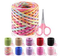 GLARKS 200m Raffia Ribbon with Scissors Set, Red and Green Colored Raffia Paper Craft Ribbon Natural Raffia String Kraft Packing Ribbon Twine Ribbon for Gift Wrapping Packing Crafting Supplies