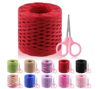 GLARKS 200m Raffia Ribbon with Scissors Set, Red Raffia Paper Craft Ribbon Natural Raffia String Kraft Packing Ribbon Twine Ribbon for Gift Wrapping Packing Crafting Supplies