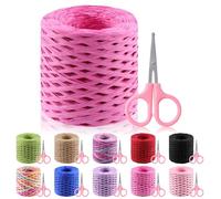 Glarks 200m Raffia Ribbon with Scissors Set, Rose Red Raffia Paper Craft Ribbon Natural Raffia String Kraft Packing Ribbon Twine Ribbon for Gift Wrapping Packing Crafting Supplies