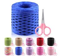 GLARKS 200m Raffia Ribbon with Scissors Set, Royal Blue Raffia Paper Craft Ribbon Natural Raffia String Kraft Packing Ribbon Twine Ribbon for Gift Wrapping Packing Crafting Supplies