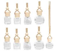 Glarks 20pcs 8ml Hanging Car Air Freshener Diffuser Set, Round/Square/Teardrop/Diamond Shaped Hanging Clear Glass Perfume Pendant Bottle, Hanging Oil Aromatherapy Vials with Wooden Caps & String