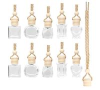 Glarks 20pcs Hanging Car Air Freshener Diffuser Set, Heart/Square/Teardrop/Diamond/Flat Circle Shaped Hanging Clear Glass Perfume Pendant Bottle, Hanging Oil Aromatherapy Vials with Wooden Caps