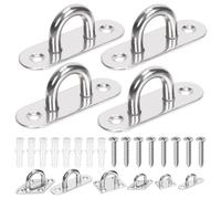 GLARKS 20pcs M8 Stainless Steel Pad Eye Plate Hook Kit, Oval Eye Plate U Hooks Heavy Duty Ceiling Hooks and Carabiner Clips Snap Hook for Ceiling and Mounting Hanging Hardware