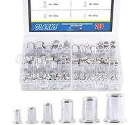 Glarks 210Pcs Aluminum Alloy M3 M4 M5 M6 M8 M10 Flat Head Metric Threaded Rivetnut Insert Nutsert Rivet Nut Assortment Kit